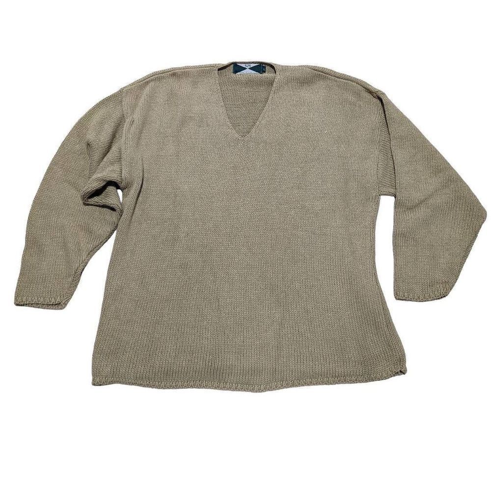 525 Made in America Men's Tan V-Neck Cable-Knit Long-Sleeve Sweater Size L